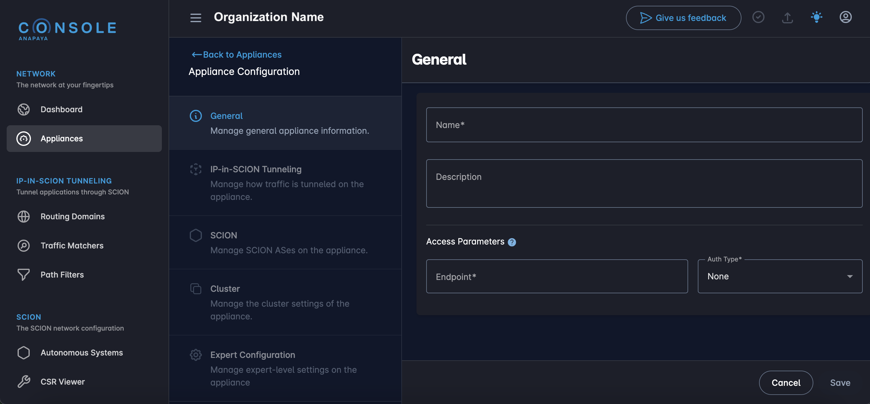 Appliance Configuration - General Settings